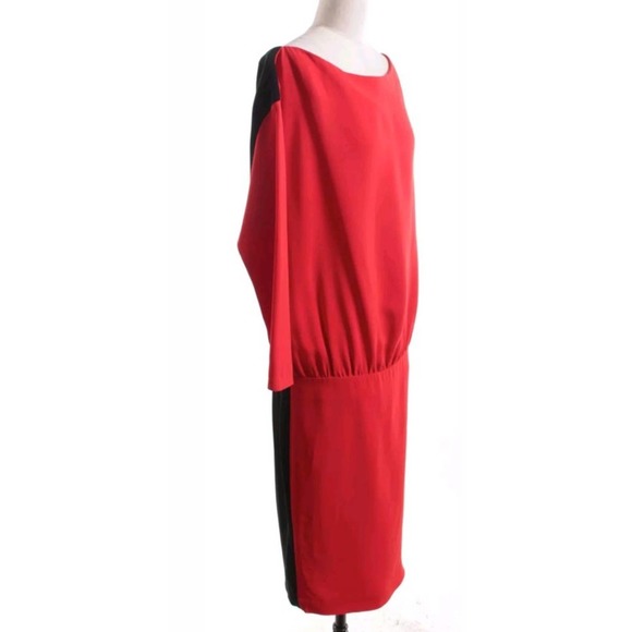 GIVENCHY RED AND BLACK COLORBLOCK DRESS 38 - Picture 3 of 5